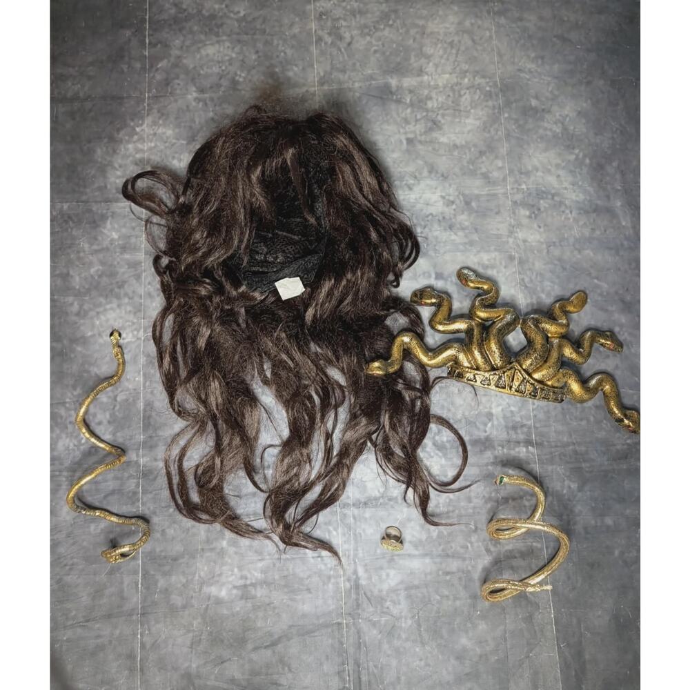 Serpentine Medusa Halloween Costume Cosplay Accessories Wig Crown Wristlets Ring